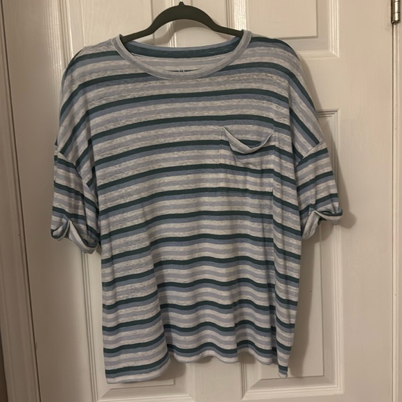 Aerie Thin Blue/Green Striped Box Tee - Picture 1 of 3